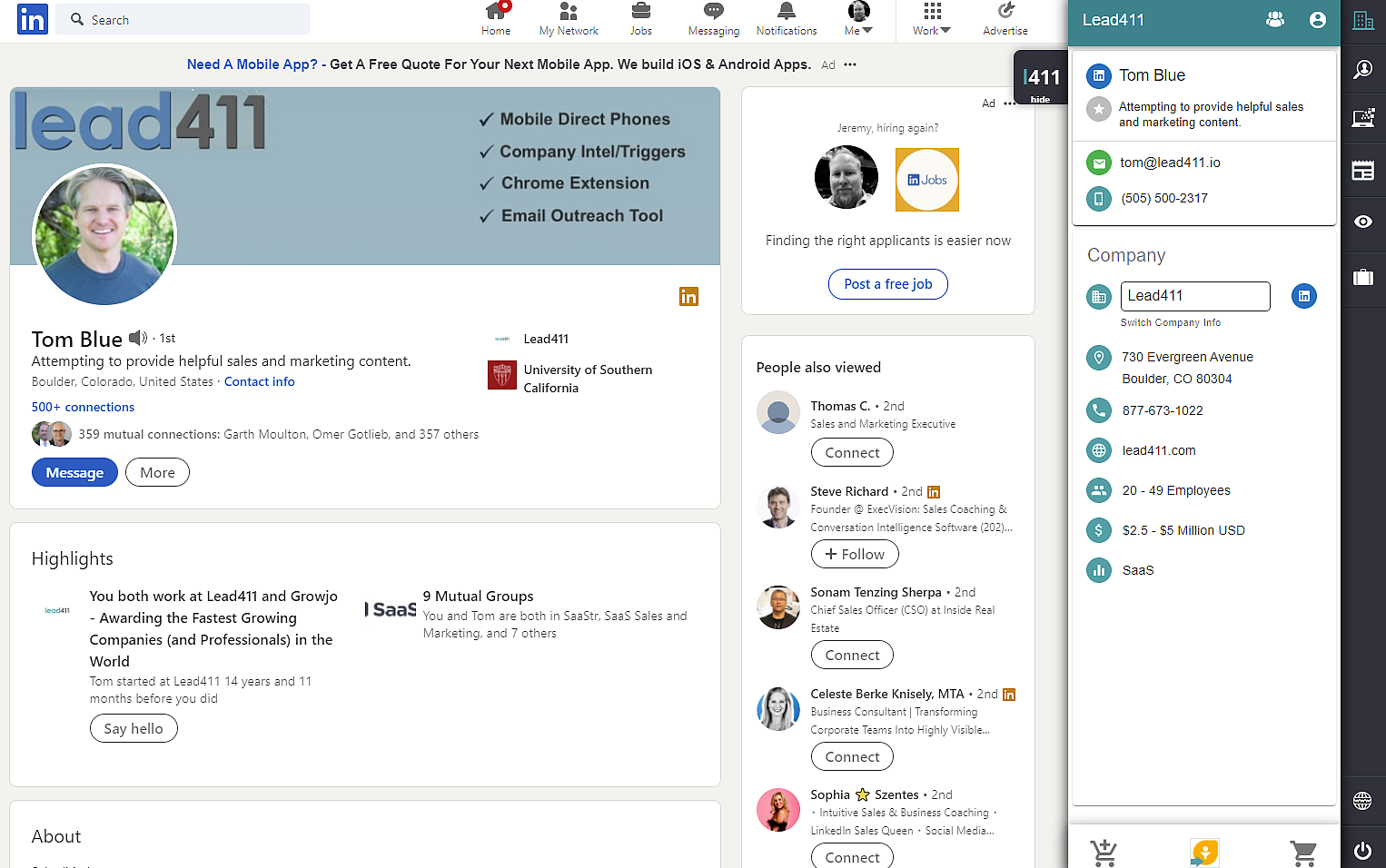 Chrome on LI Lead411 Chrome Extension